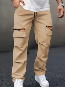 กางเกงคาร์โก้สีกากีสำหรับผู้ชาย Hardihood International เอวยางยืด ปิดด้วยเชือกผูก มีกระเป๋าหลายช่อง สวมใส่สบาย ระบายอากาศได้ดี - Product Image 2