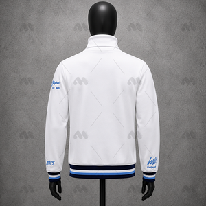 Veste de sport d'hiver personnalisée blanche et bleue à col montant, avec impression en relief, séchage rapide, en polaire polyester/coton - Product Image 5