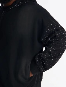 Latest Designs <b>Men</b> Rhinestones <b>Hoodies</b> Custom Logo/Color Breathable High Quality Zipper <b>Black</b> Color Rhinestones Asali <b>Hoodies</b> - Product Image 3