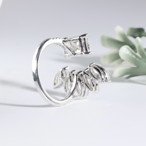White Gold Lab Grown Radiant Diamond <b>Ring</b> <b>Open</b> Wing Cluster Five Brilliant Cuff Bypass Marquise Crown Wedding Anniversary <b>Ring</b> - Product Image 4