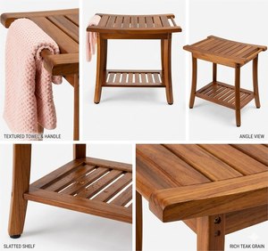 <b>Wooden</b> Bathroom <b>Bench</b> with <b>Storage</b> Shelf Minimalist Design Anti-Slip Spa Seat for Bath Use - Product Image 5