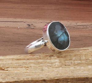 Bague en argent sterling 925 avec sertissage en labradorite naturelle, pierre précieuse à reflets bleus, bijoux classiques en turquoise véritable pour femmes, vente en gros - Product Image 1