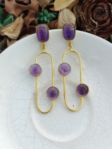 SOUMYA CREATIONS - Pendientes Geométricos de Latón Chapado en Oro con Piedra Natural Turquesa, Estilo Bohemia para Mujer, Pendientes Colgantes de Moda para Fiesta - Product Image 2