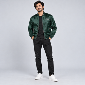 Chaqueta Bomber de Satén con Cristales de Primera Calidad para Hombre, Tela Lisa y Brillante, Diseño Inspirado en Diseñadores, Moda Casual, Nocturna y Urbana - Product Image 1