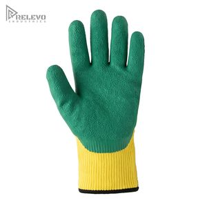 Custom Heavy Duty Yellow Green 10mil Latex Coated <b>Gloves</b> Non-Slip Crinkle Palm Coated Seamless <b>Knit</b> Elastic Wrist Garden Work - Product Image 3