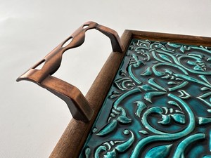 Custom Wood Enamel Serving Tray with Ornamental Print Decorative Handles Handmade Rectangular <b>Platter</b> for Dining Table Kitchen - Product Image 2