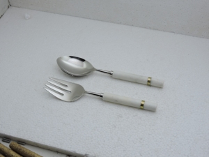 Fourchette et cuillère à salade en acier inoxydable de qualité alimentaire avec manche en résine, ustensiles de service pour restaurant, vaisselle, marque privée, vente en gros - Product Image 6