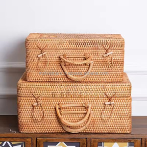 Nuevas bolsas y maletas de viaje de ratán natural tejidas a mano de varios tamaños con forro de algodón y dos asas - Product Image 2