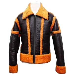 <b>Men</b> <b>Shearling</b> Leather Aviator <b>Jacket</b> Winter Warm Coat Fur Collar Cuffs and Classic Zipper Front Design <b>Men</b> <b>Shearling</b> Leather - Product Image 5
