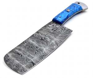 Utensilio de Cocina Artesanal de Acero de Damasco para Cortar, con Mango de Resina Azul y Diseño de Mosaico - Product Image 6