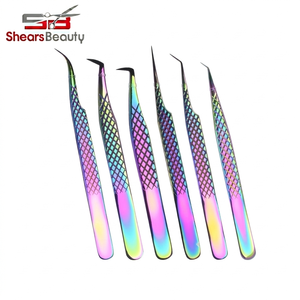Pinzas de pestañas Premium Rainbow, 6 piezas, herramientas profesionales de alta precisión para extensión de pestañas de volumen, para uso en salón - Product Image 4