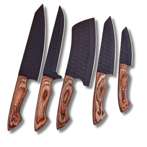 Handmade Stainless Steel Chef <b>Knife</b> <b>Set</b> with Wood Handles Leather Sheaths Ambidextrous Design-Multi-Purpose Kitchen Cutlery - Product Image 1