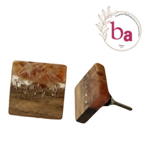 Beads Art Modern Square Resin Wood <b>Brass</b> Cabinet <b>Knob</b> Furniture Handle Multi-Function Easy Installation for Cabinets Drawers - Product Image 4