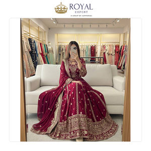 Fabricante indio que vende un hermoso y tradicional traje Anarkali de georgette pesado con bordados y pantalón de microalgodón. - Product Image 4