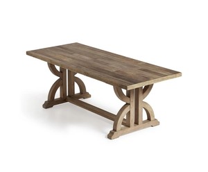 Solid Teak Wood <b>Dining</b> <b>Table</b> <b>Rustic</b> <b>Farmhouse</b> Style with Unique Double Pedestal Base, Handmade Wooden <b>Table</b> Supplier - Product Image 1