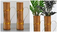 Pot Bunga Dekoratif Bergelombang Modern Abad Pertengahan dari Bambu Ramah Lingkungan untuk Tanaman Dalam Ruangan |   Buatan tangan 18x18x30 cm |   Aqudus Saleem