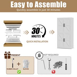 <b>White</b> Heavy-Duty Steel Kitchen Pantry <b>Storage</b> <b>Cabinet</b> with Adjustable Shelves for Country Kitchens Bathrooms Living Rooms - Product Image 6