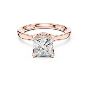 Magnifique bague en or massif avec diamant taille princesse et halo caché, solitaire de laboratoire, bijoux fins unisexes, design glamour - Product Image 3