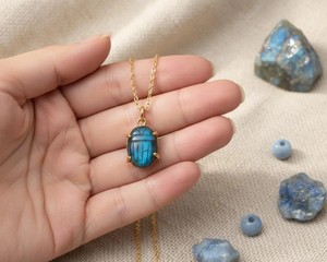 Labradorite Oval Pendant <b>Necklace</b> Natural Flash Gemstone Silver Chain Handmade Minimalist <b>Boho</b> Jewelry Gift for Women - Product Image 2