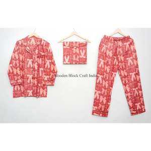 Nuevo Conjunto de Pijama para Mujer 100% Algodón, Elegante, Manga Larga con Estampado de Lazo Rojo, Cierre para Verano y Primavera - Product Image 4