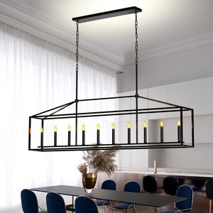 Lampadario Moderno a 10 Luci in Stile Fattoria, Nero, Rettangolare, Lineare, per Sala da Pranzo e Isola Cucina, Facile da Installare - Product Image 1