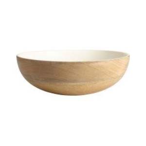 Tazón para Servir Hecho a Mano de Madera de Mango con Interior Esmaltado en Blanco - Tazón Redondo Grande de Madera para Ensaladas, Frutas, Cereales y Decoración de Cocina - Product Image 1