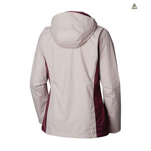 Chaqueta con Capucha de Mezclilla Gris Claro para Mujer, con Paneles Laterales en Morado Oscuro y Puños Ajustables - Product Image 2