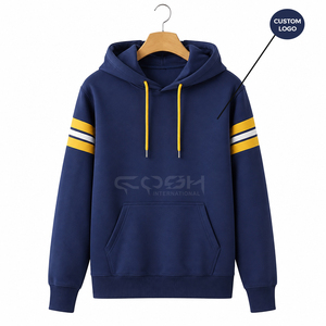 Sudadera con Capucha Azul Marino de la Hermandad Cosh International con Rayas Amarillas y Blancas en las Mangas, Sudadera Informal de Algodón - Product Image 5