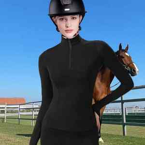 Camisa de Equitación de Manga Larga con Cierre y Patrón Sólido para Mujer, de Secado Rápido, Absorbe el Sudor, Talla Grande - Product Image 4