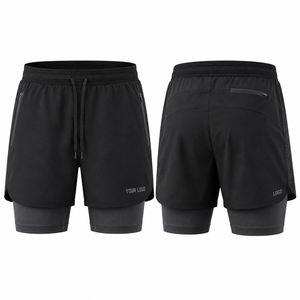 Pantalones Cortos Deportivos 2 en 1 para Hombre, Color Negro Sólido, Personalizados, de Doble Capa, con Cordón Ajustable, Secado Rápido, Transpirables, para Correr - Product Image 2