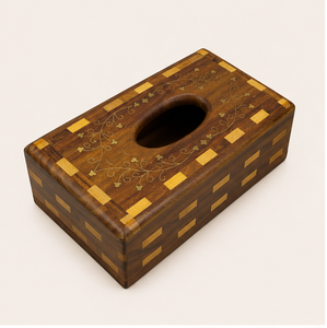 Handcrafted Rosewood Tissue <b>Box</b> Holder With Intricate Brass Inlay Work And Chequered Design For Luxury Home Hotel & Office Decor - Product Image 5