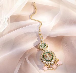 Conjunto de Joyería Étnica de Aleación de Zinc Chapado en Oro con Piedras Verdes y Rosas, Diseño de Flores, Collar y Aretes para Mujer, Moda de Boda - Product Image 6