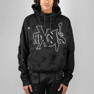 Sudadera con Capucha Minimalista con Detalles Desgastados, Costuras Deshilachadas, Mezcla de Algodón, Corte Moderno, Lavado Desgastado - Product Image 5