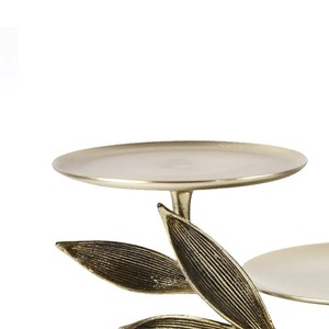Exquisite Three-Tiered Gold Cake Stand Featuring Multiple Round Platters And An Artistic Branch Structure With Detailed Leaves - Product Image 4