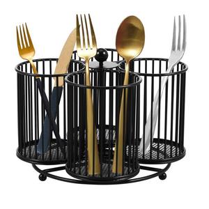 Porta palillos y cucharas de acero inoxidable con dos compartimentos, organizador de cubiertos metálico. - Product Image 1