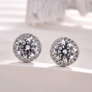 Classic Moissanite 7MM Round Cut Diamond Floral <b>Earrings</b> For Women's 925 Sterling Silver Wedding Promise Gift For Girlfriends - Product Image 2
