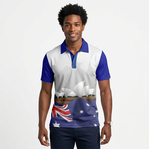 Polo personnalisé avec drapeau australien pour entraîneur – Vêtements de sport personnalisés bleus et blancs au design unique pour hommes et femmes - Product Image 1