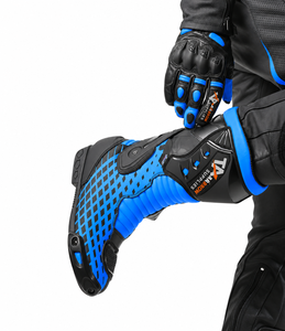 Bottes de moto de course personnalisées en cuir bleu et noir, mi-mollet, à enfiler, imperméables, antidérapantes, avec soutien de la cheville et protection - Product Image 4