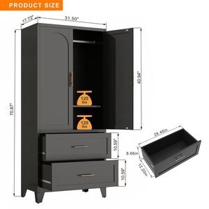 Armadio in Metallo Alto 180 cm con 2 Ante, Asta Appendiabiti e 2 Cassetti per Camera da Letto, Ufficio o Lavanderia - Product Image 6