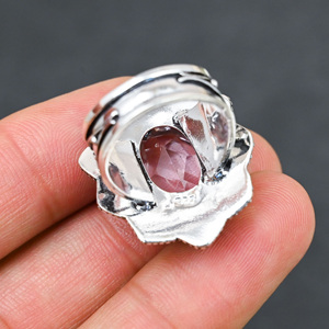 Anillo de Plata con Kunzita Rosa Creada en Laboratorio, Corte Ovalado, Hermoso Anillo de Piedra Pera, Joyería de Boda Hecha a Mano para Fiesta - Product Image 3