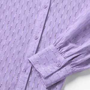 Women Lavender Button Down Shirt <b>and</b> Shorts <b>Set</b> <b>Long</b> Sleeve Turn Down Collar Loose Casual 2 Piece Outfit - Product Image 6