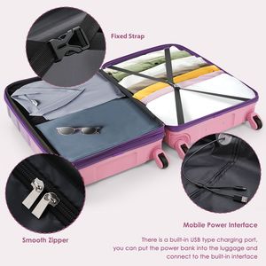 Set di Valigie da 20 Pollici con Porta USB, 3 Pezzi in ABS+PC, Guscio Rigido con Ruote Girevoli, Certificato per Compagnie Aeree, Collezione Pur - Product Image 4