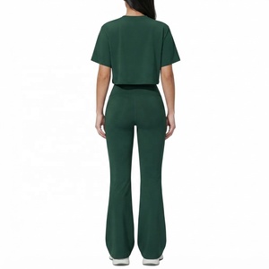 Conjunto Deportivo Personalizado con Logotipo, Estilo Moderno, Traje de Yoga para Mujer, Top Halter con Cuello en V, Cintura Alta - Product Image 1