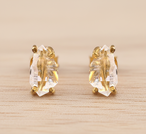 Boucles d'oreilles clous en argent sterling 925 plaqué or et rhodium avec diamants Herkimer pour fiançailles, mariage et cadeaux d'anniversaire - Product Image 3