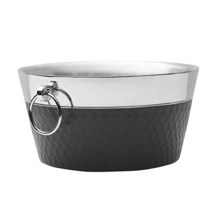 Modern Matte Black Lattice Galvanized Steel <b>Ice</b> Bucket With Silver Rim Ring Handles Dual Tone Party Beverage Tub Supply - Product Image 2