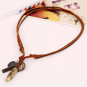 Vintage Alloy Gold Bullet Pendant Necklace with Adjustable Pure Leather Cord for Men & Boys - Product Image 4