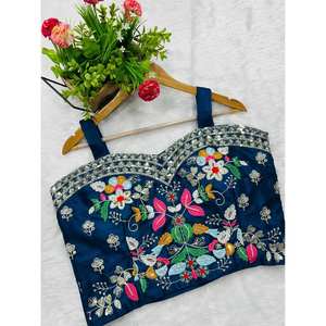 Ensemble de lehenga fantaisie prêt-à-porter avec shrug, 3 pièces, tissu en mousseline, manches trois quarts, taille 2XL - Product Image 2