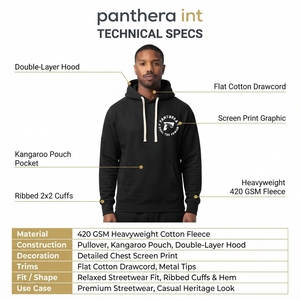 Premium Heavyweight Hip-Hop <b>Plain</b> <b>Hoodie</b> for Men-400GSM Crossgrain Reverse Weave Raglan Pullover - Product Image 5