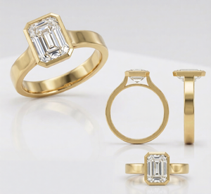 Bague de fiançailles solitaire en or jaune 14 carats avec diamant taille émeraude 3 carats serti clos, bijou classique pour femme, personnalisable, certifié IGI - Product Image 2