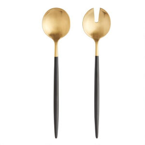 Modernos utensilios de cocina de acero inoxidable con revestimiento de titanio y bronce, elegantes servidores de ensalada con mango delgado, en oferta. - Product Image 5